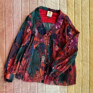 Farm Rio Pleated Button Down Blouse